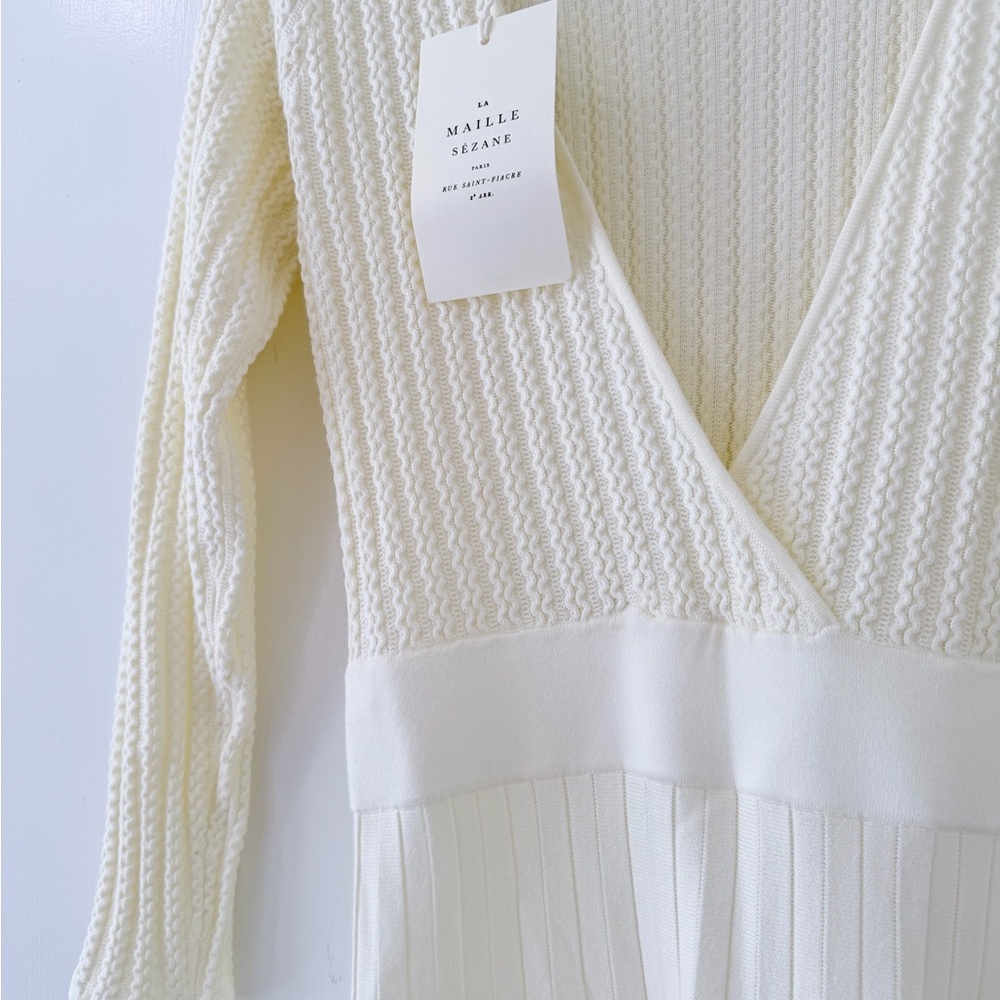 Sezane Cream Ribbed Midi Dress - Picture 6 of 11